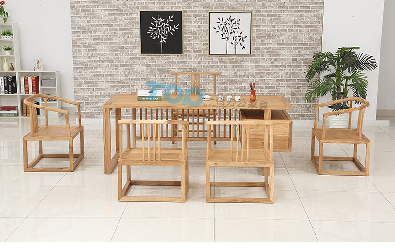 茶桌（zhuō）采用榫卯工（gōng）藝鏈接，打造出優美的曲線，簡約環（huán）保